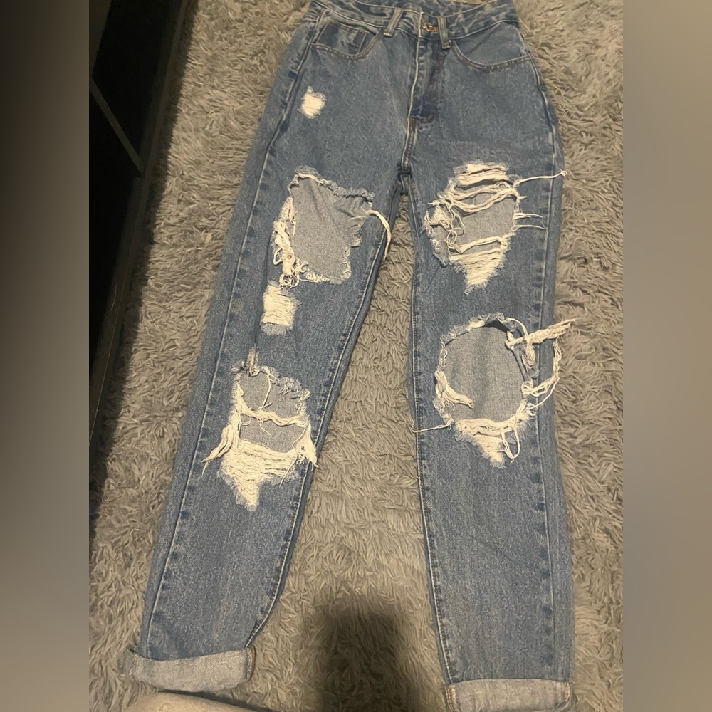 SHEIN Light Blue Ripped Skinny Jeans